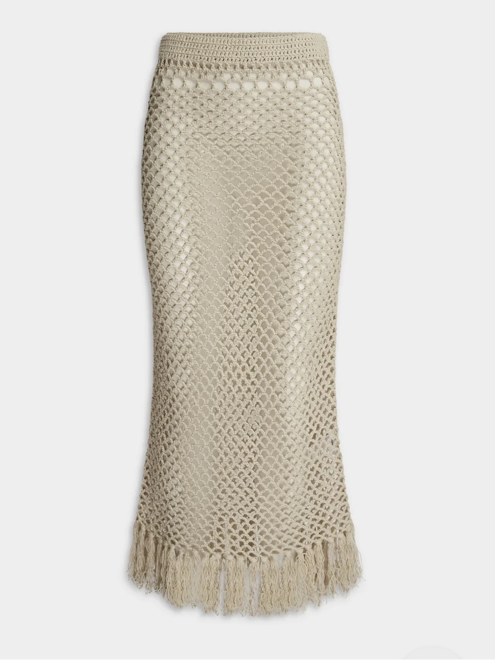 NWT! Venroy Cream Fringed Handmade Crochet 100% Cotton Midi Skirt - Size L